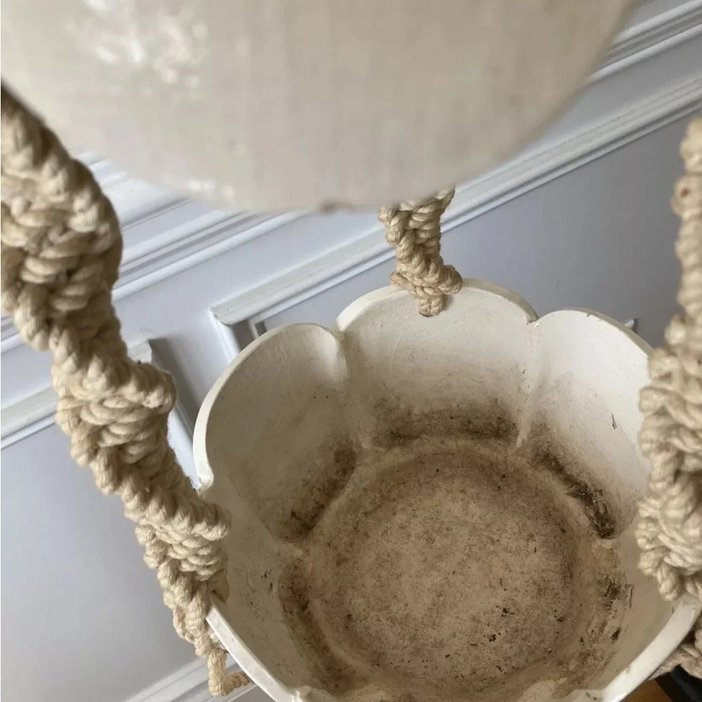 70s Macrame Hanging Lamp Planter Hand Crafted One-of-a-Kind
